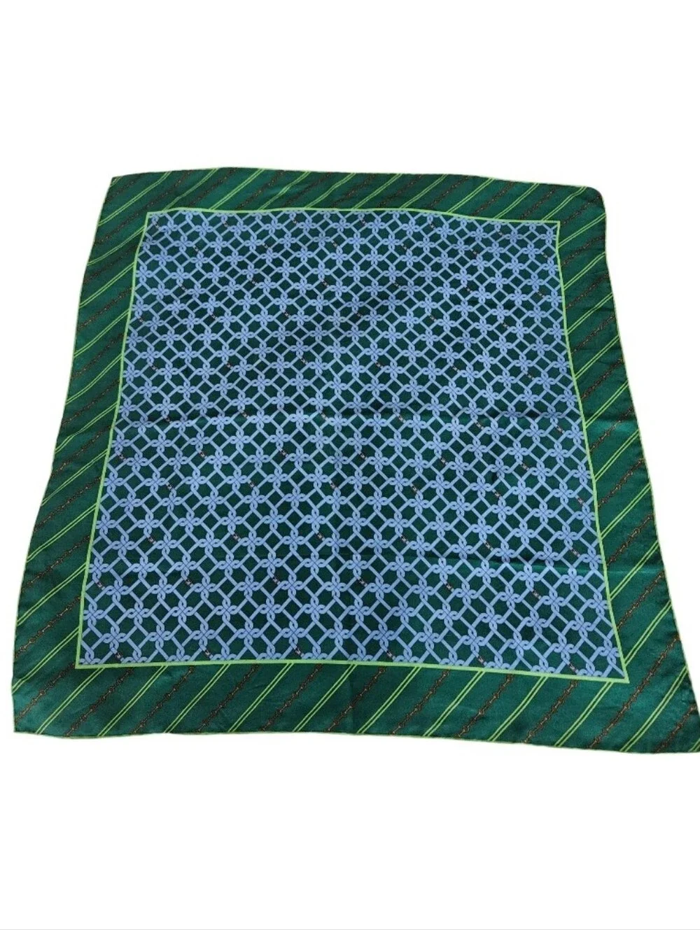100% Silk Green and Blue Horseshoe Patterned  Scarf